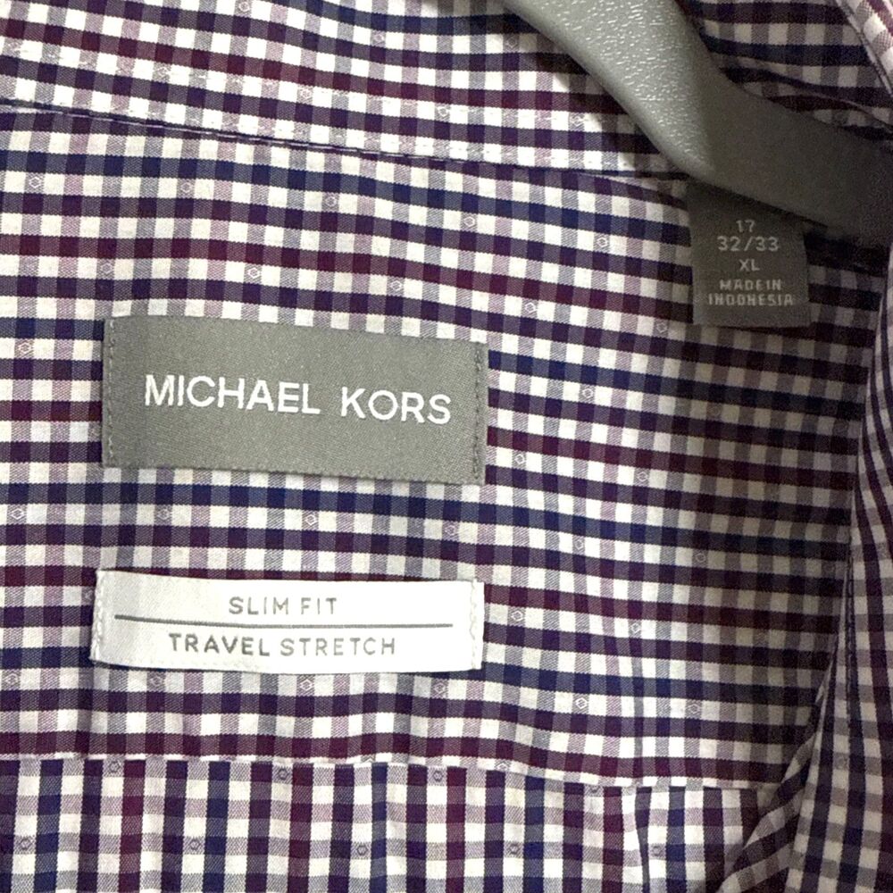 Michael Kors Slim Fit Travel Stretch Dress Shirt Cotton-Nylon Wine Blue Size XL - Picture 3 of 8